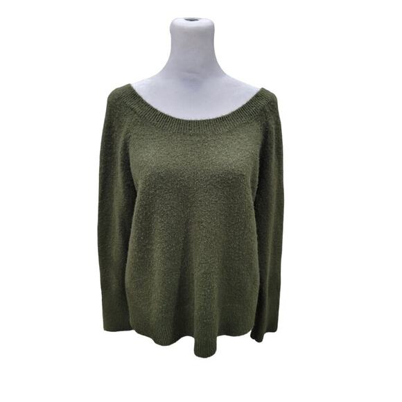 J.Crew Olive Green Sweater V Back Velvet Ribbon Tie Long Sleeve Pullover‎ - Picture 1 of 10